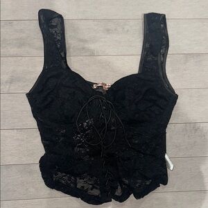 Black Sleeveless Bodysuit with Bustier and Tie Front